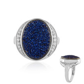 Blue Glitter Agate Silver Ring